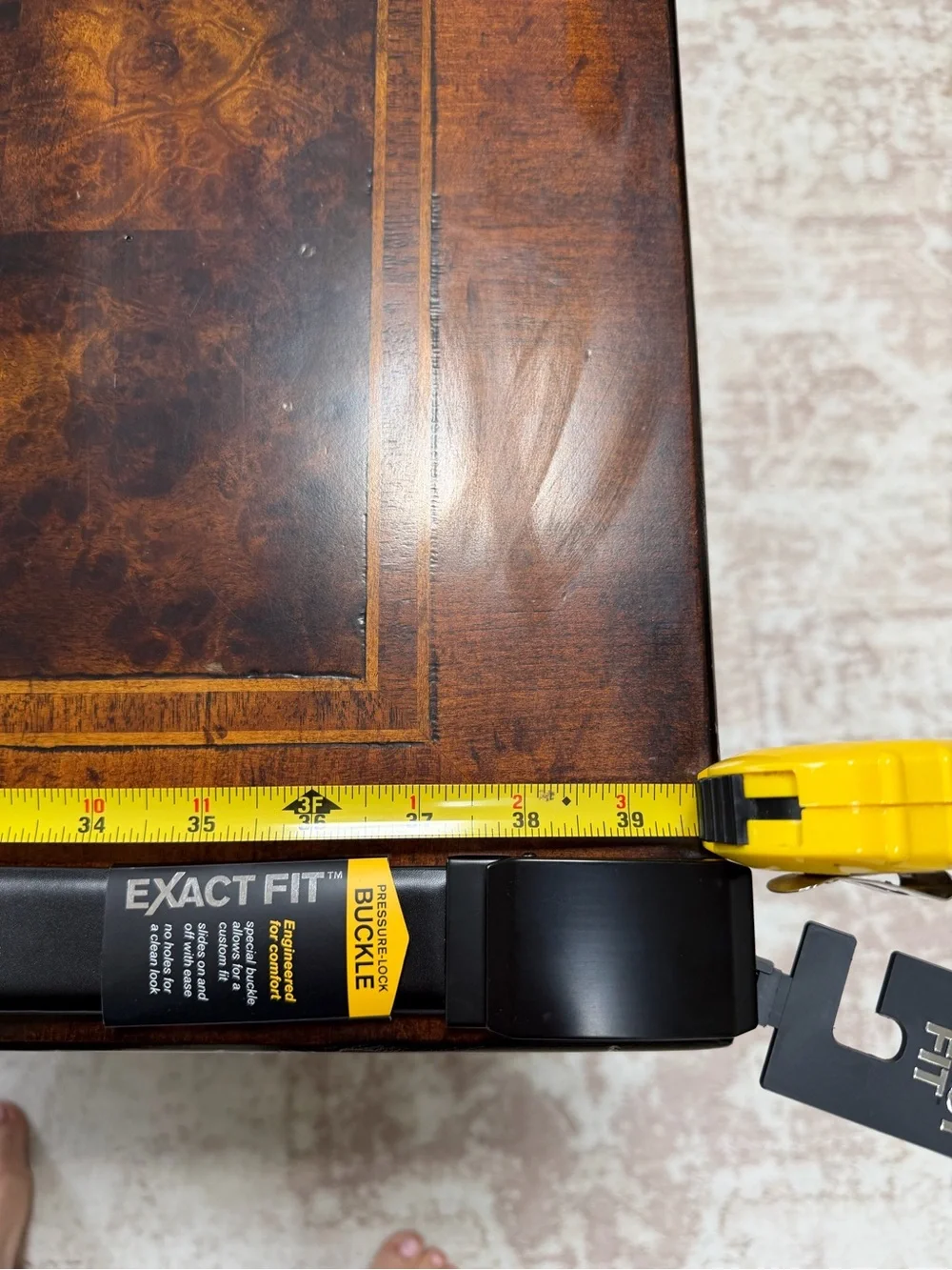 Exact Fit Men's Black Dress Belt Pressure-Lock Buckle Adjustable S 30-32